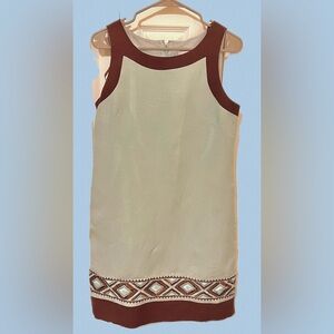 Elegant Teal and Brown Women's Dress with Ornate Design